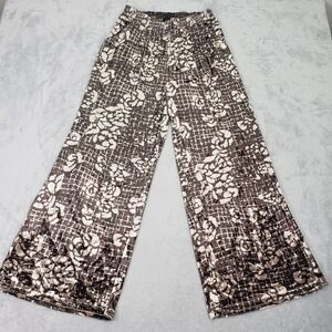 GiGiO USA Women's‎ Medium Wide Leg Palazzo Pants Brown Floral Elastic Waist